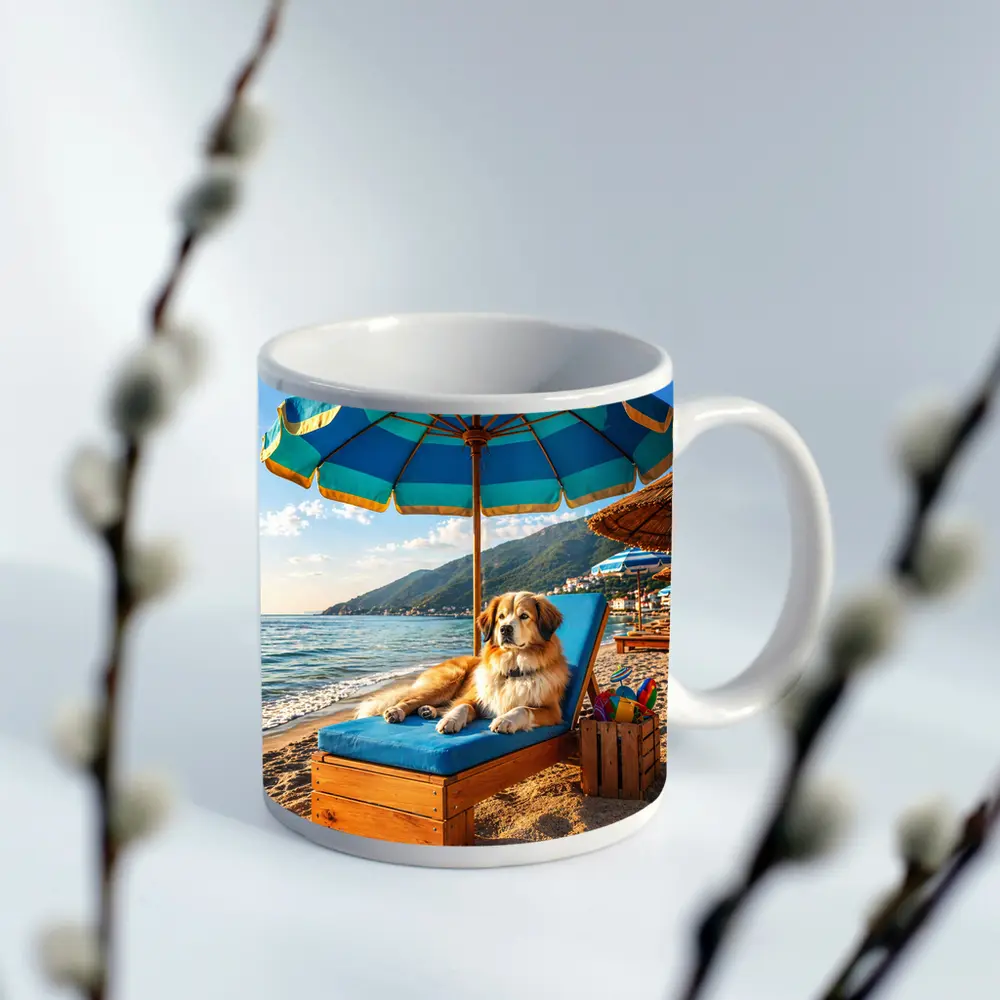 Golden Retriever Relaxing On Summer Beach – Mugs