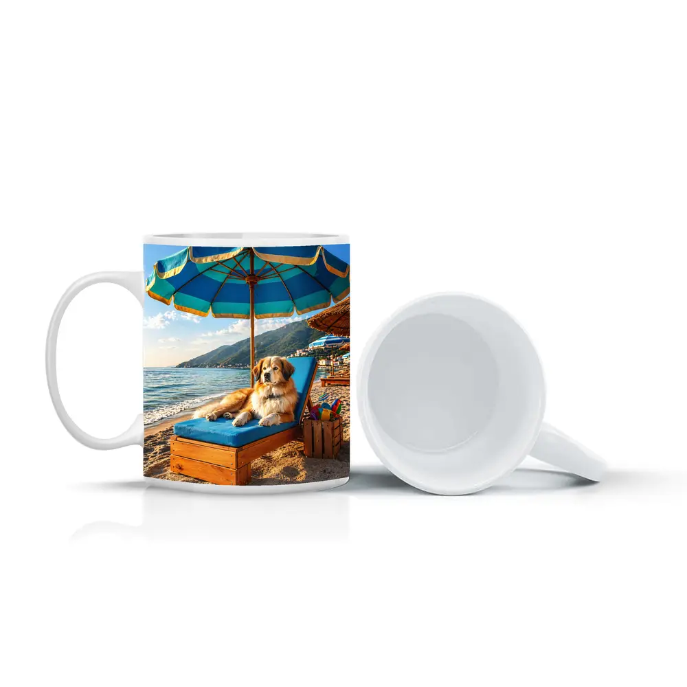 Golden Retriever Relaxing On Summer Beach – Mugs