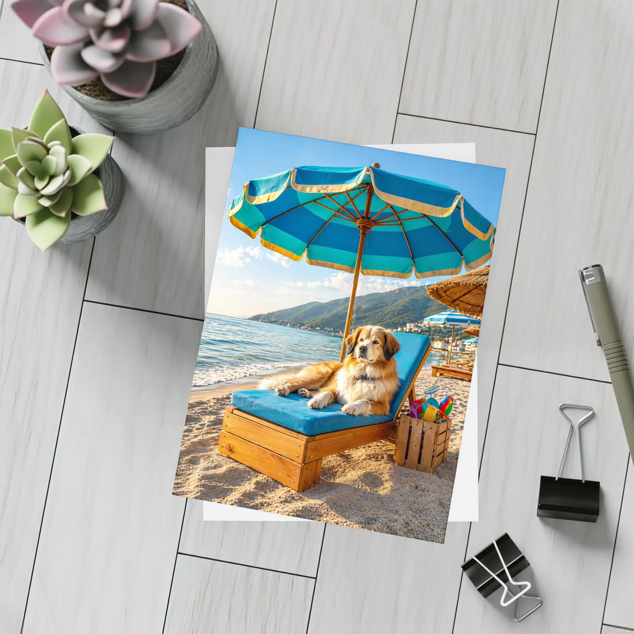 Golden Retriever Relaxing On Summer Beach – Postcards