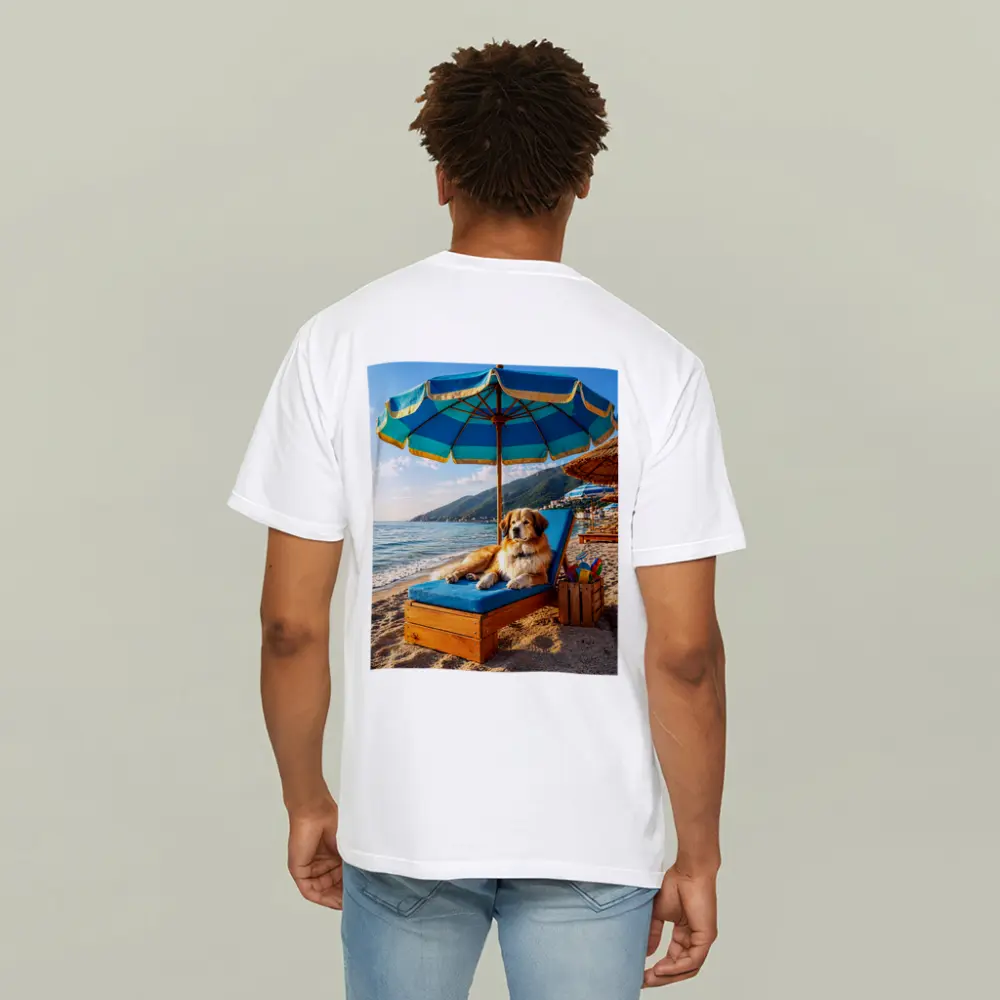 Golden Retriever Relaxing On Summer Beach – T-Shirts