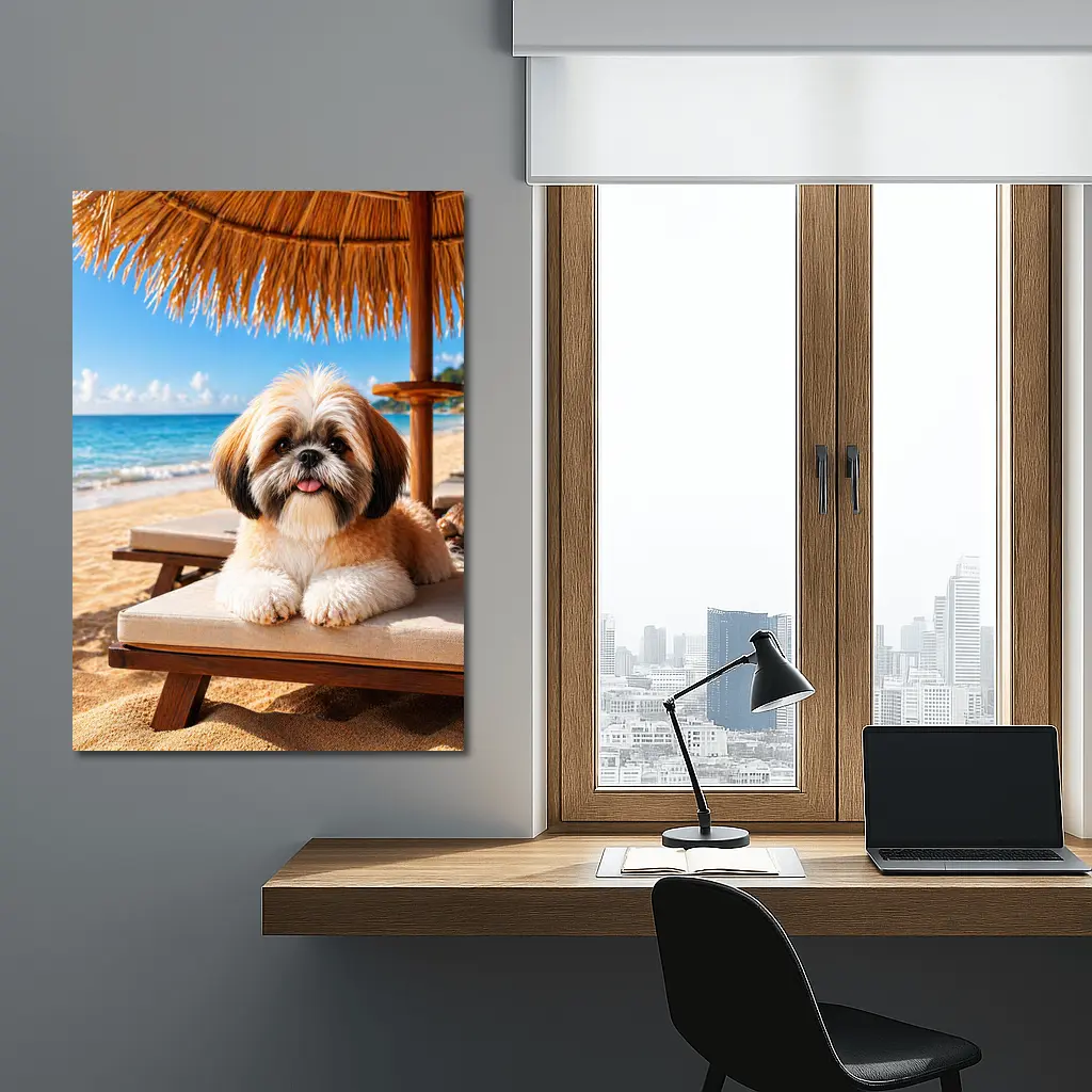 Shih Tzu Relaxing on Sunny Beach Chair – Wall Art