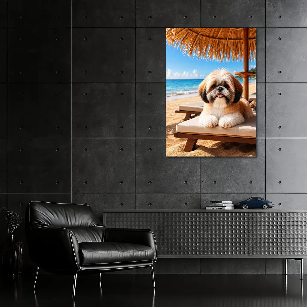 Shih Tzu Relaxing on Sunny Beach Chair – Wall Art