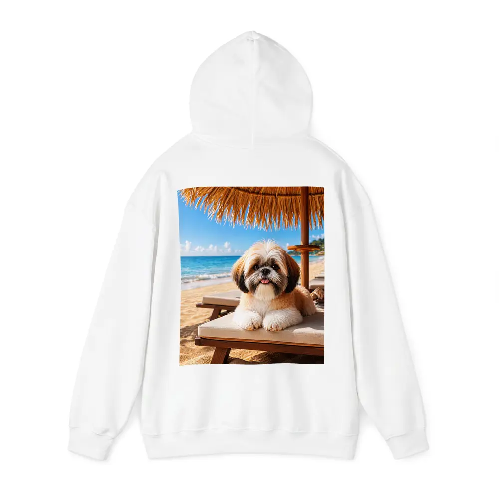 Shih Tzu Relaxing on Sunny Beach Chair – Hoodies