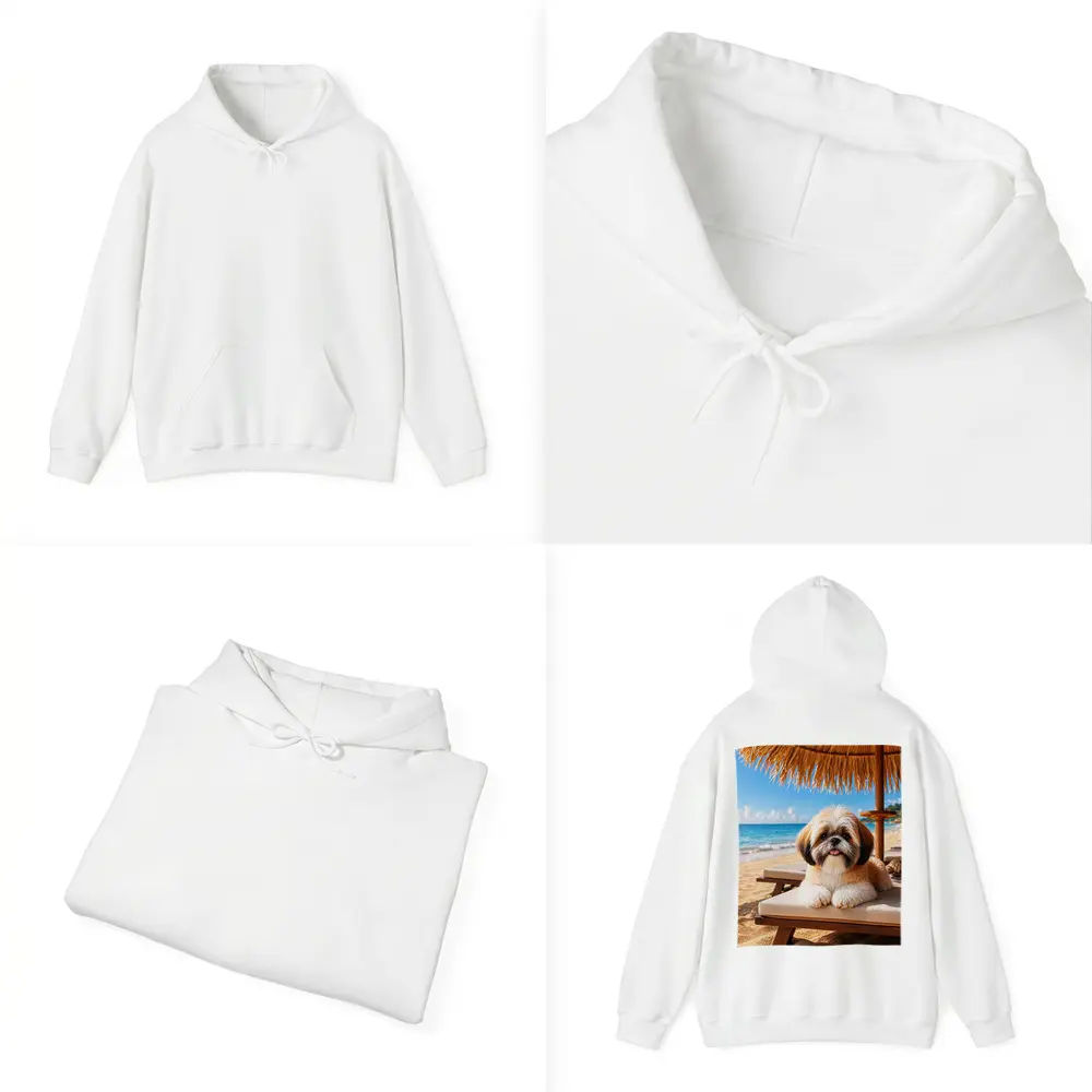 Shih Tzu Relaxing on Sunny Beach Chair – Hoodies