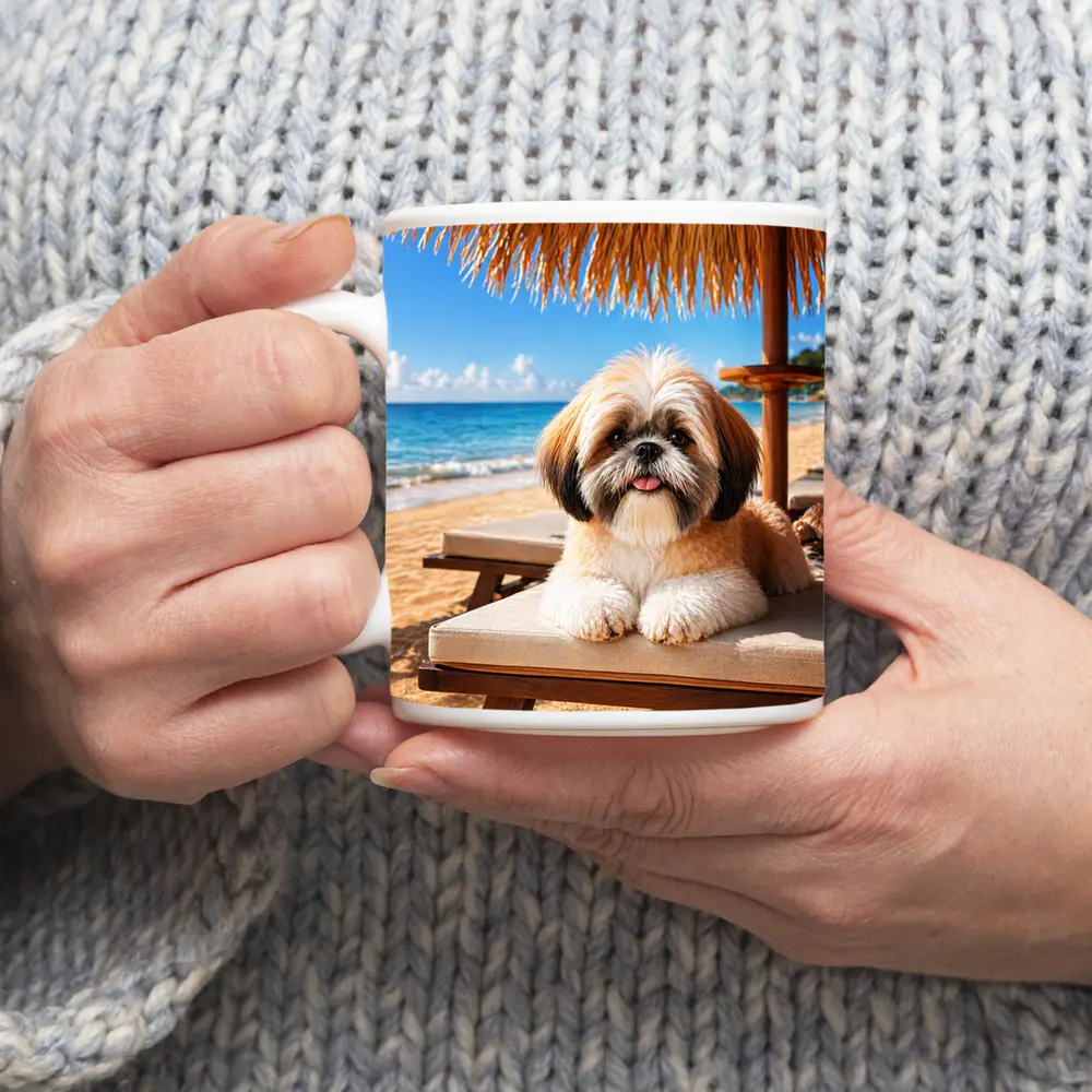 Shih Tzu Relaxing on Sunny Beach Chair – Mugs