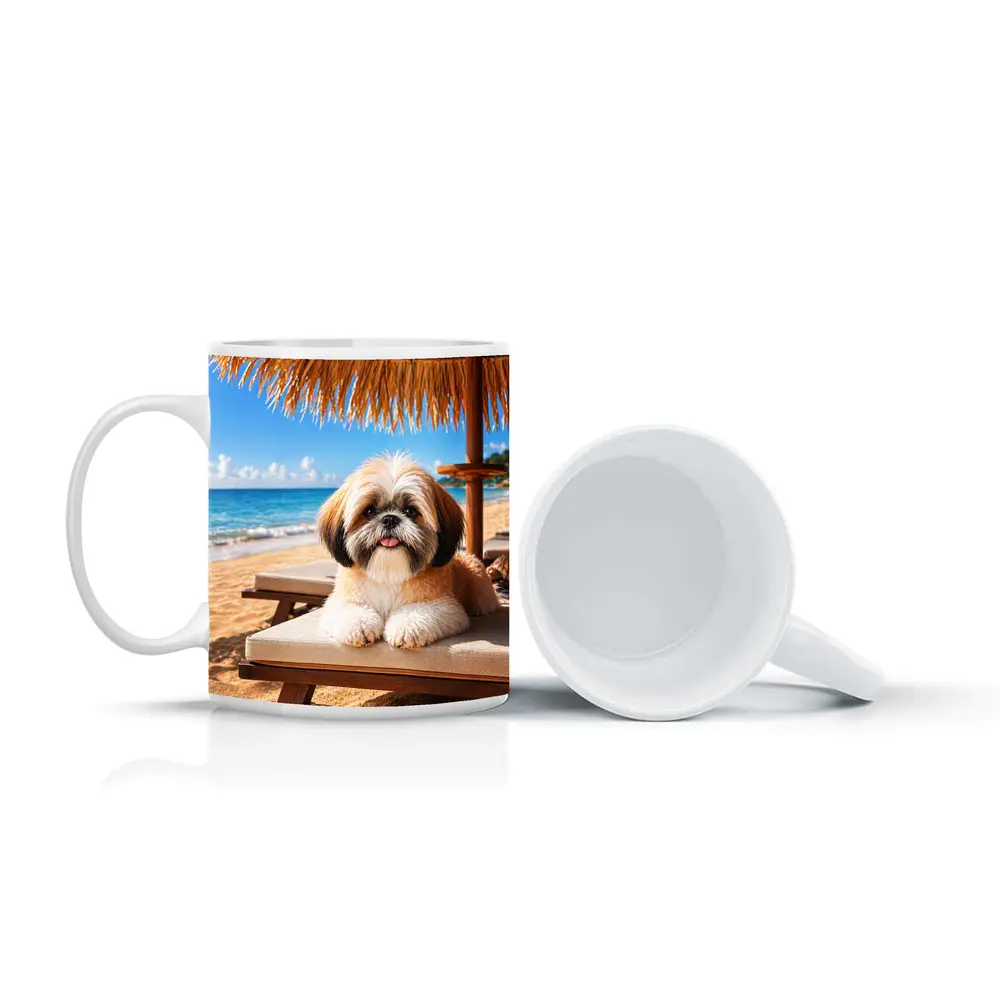 Shih Tzu Relaxing on Sunny Beach Chair – Mugs