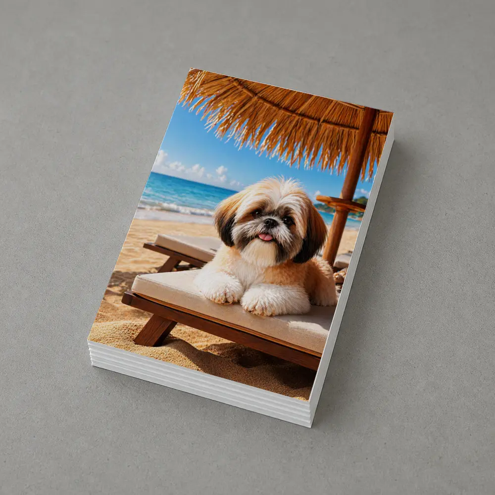 Shih Tzu Relaxing on Sunny Beach Chair – Postcards