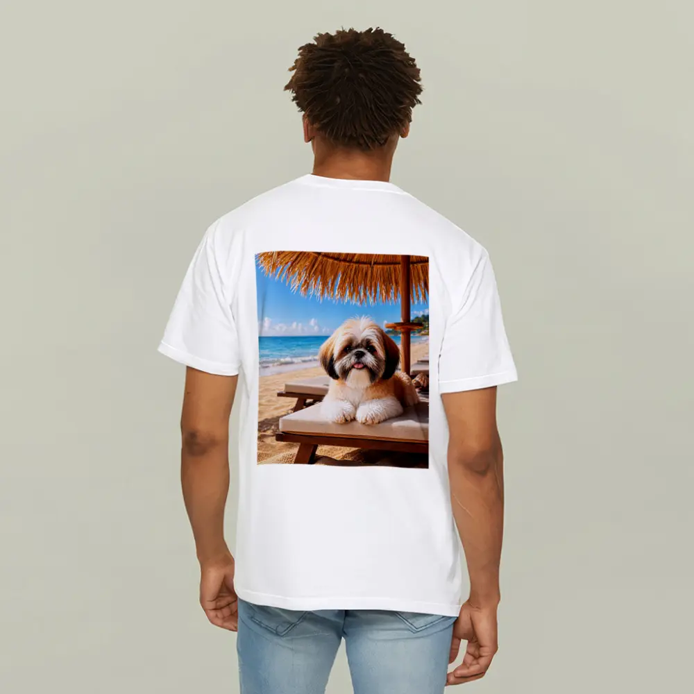 Shih Tzu Relaxing on Sunny Beach Chair – T-Shirts