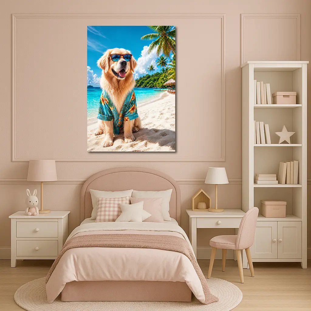 Golden Retriever Sunglasses Hawaiian Shirt Tropical Beach – Wall Art