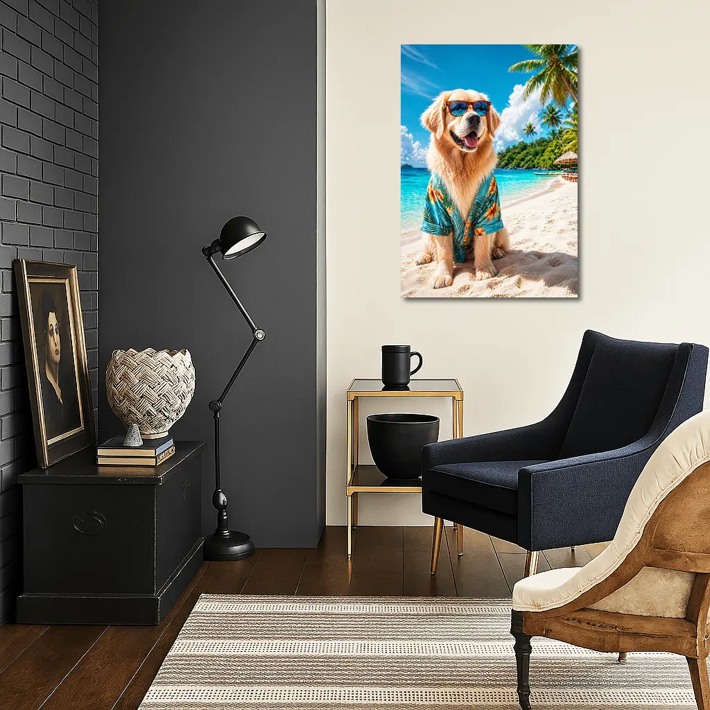 Golden Retriever Sunglasses Hawaiian Shirt Tropical Beach – Wall Art