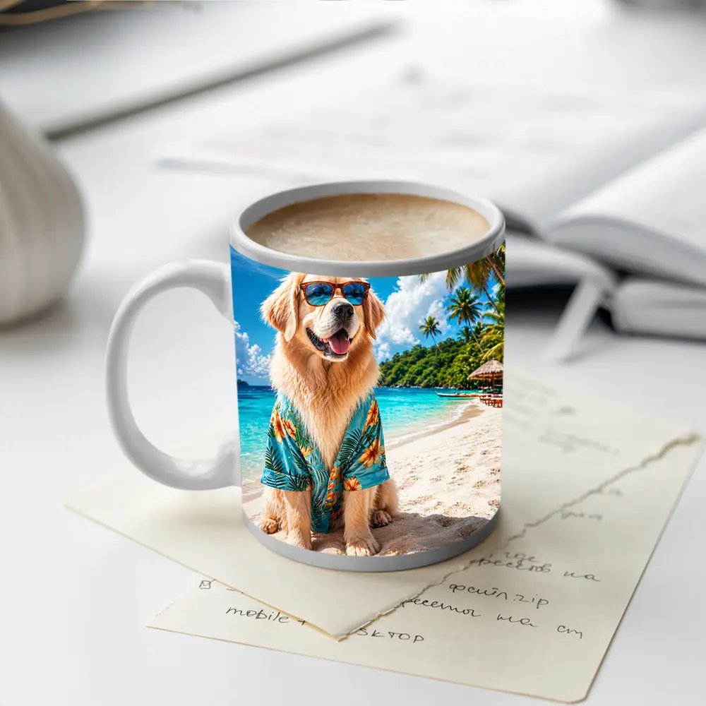 Golden Retriever Sunglasses Hawaiian Shirt Tropical Beach – Mugs