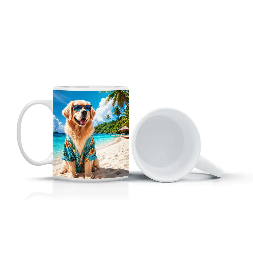 Golden Retriever Sunglasses Hawaiian Shirt Tropical Beach – Mugs