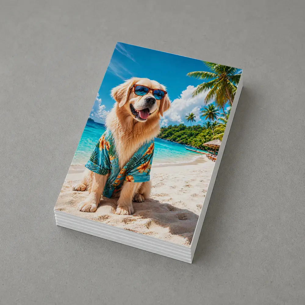 Golden Retriever Sunglasses Hawaiian Shirt Tropical Beach – Postcards