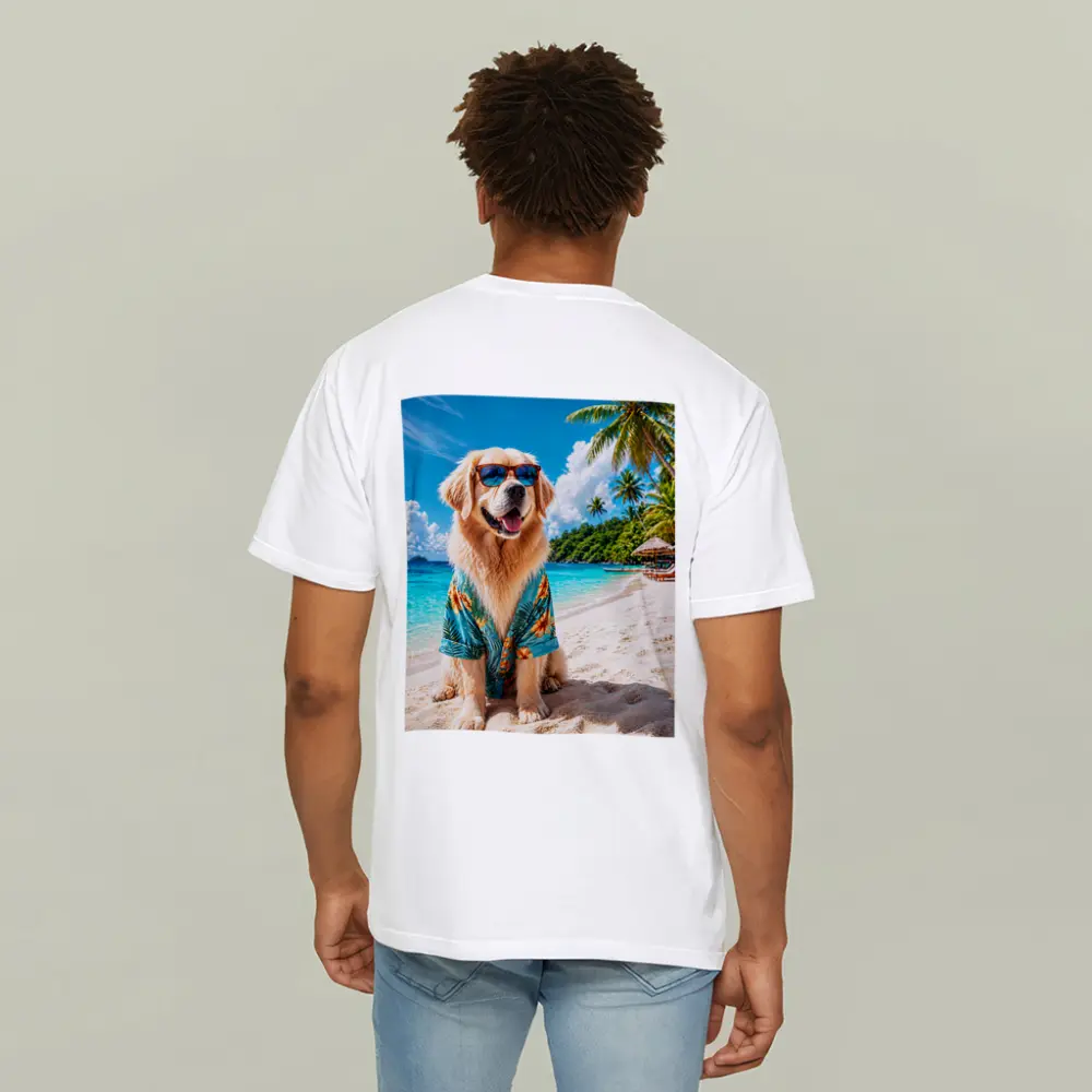 Golden Retriever Sunglasses Hawaiian Shirt Tropical Beach – T-Shirts
