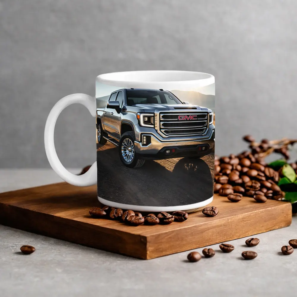GMC Sierra Truck on Dusty Dirt Road – Mugs
