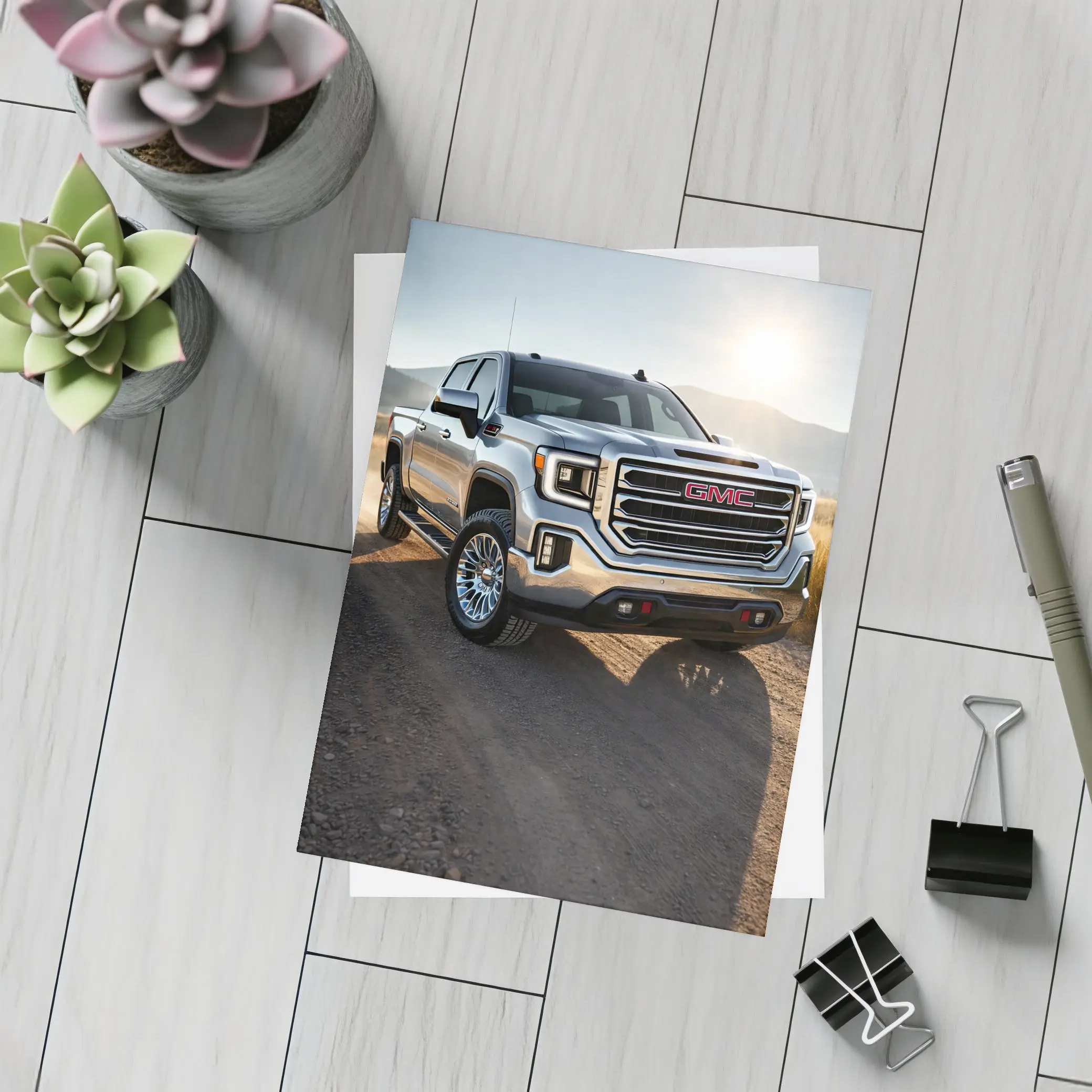 GMC Sierra Truck on Dusty Dirt Road – Postcards