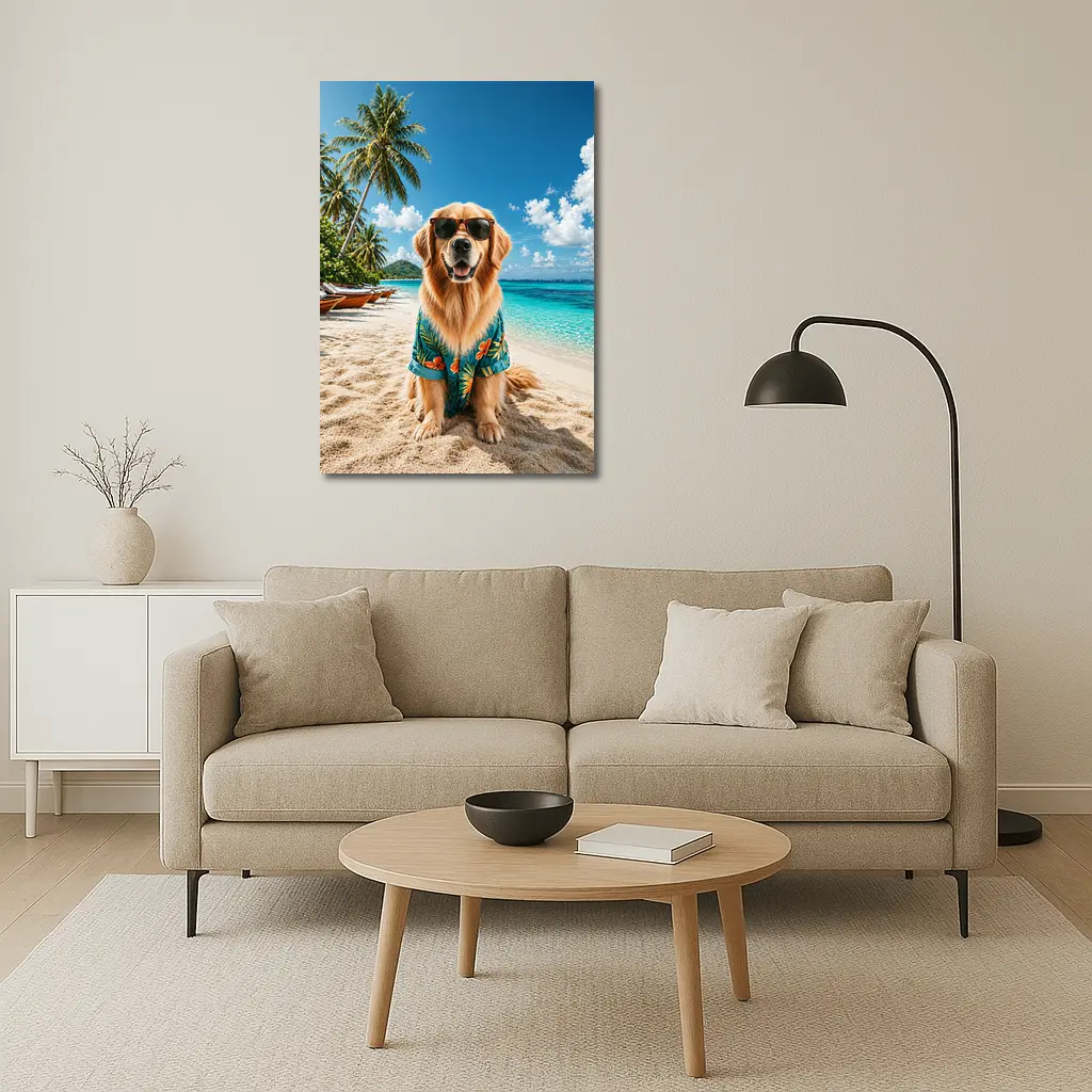 Golden Retriever Sunglasses Hawaiian Shirt Tropical Beach – Wall Art