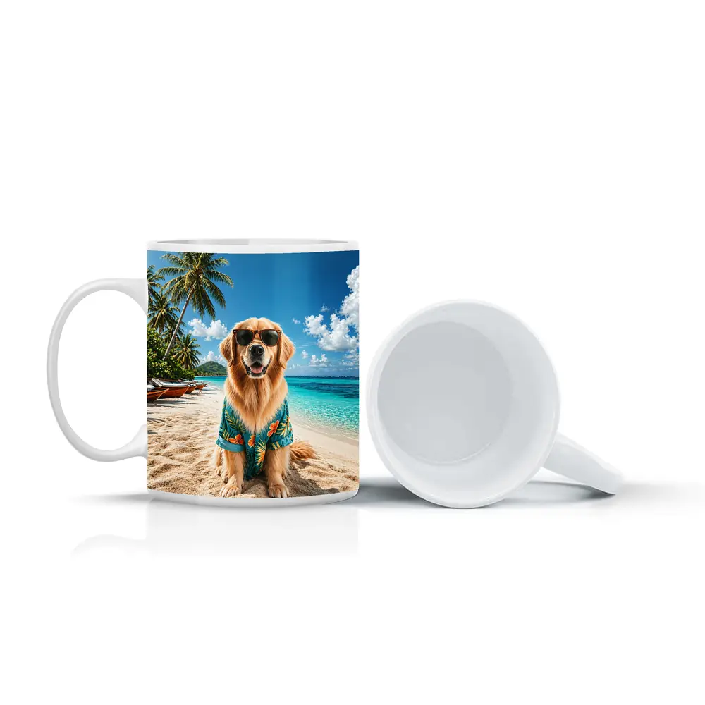 Golden Retriever Sunglasses Hawaiian Shirt Tropical Beach – Mugs