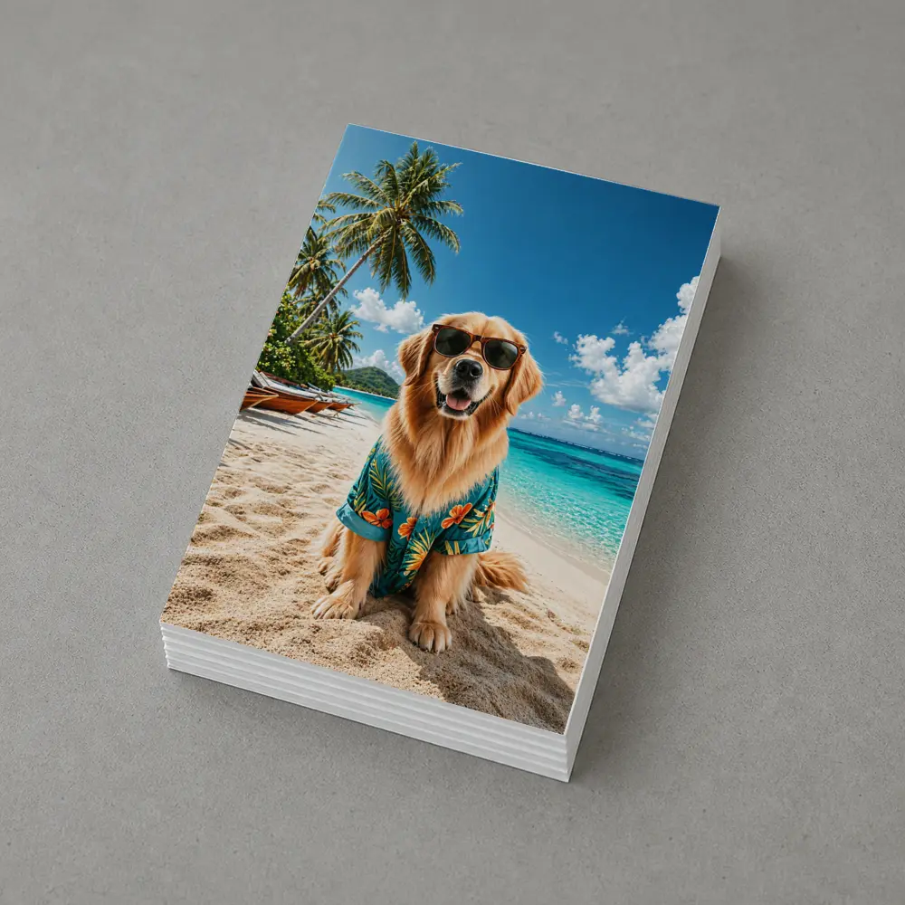 Golden Retriever Sunglasses Hawaiian Shirt Tropical Beach – Postcards