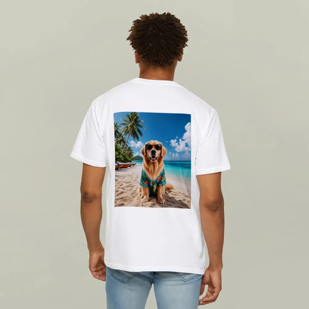 Golden Retriever Sunglasses Hawaiian Shirt Tropical Beach – T-Shirts
