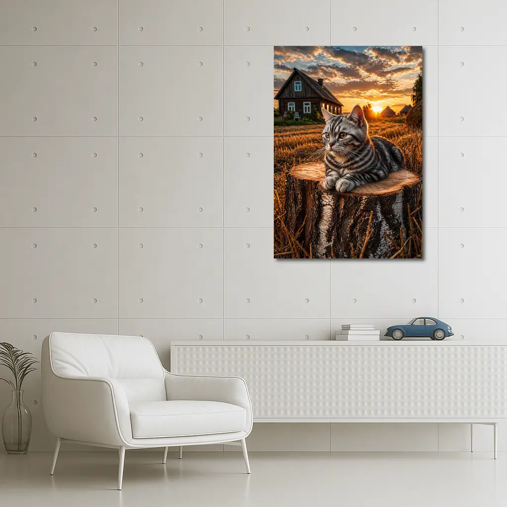 American Shorthair Cat Rural Sunset Field – Wall Art