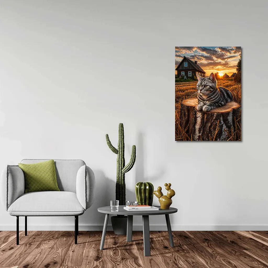 American Shorthair Cat Rural Sunset Field – Wall Art