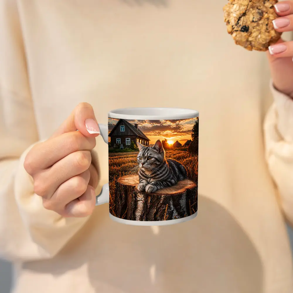 American Shorthair Cat Rural Sunset Field – Mugs