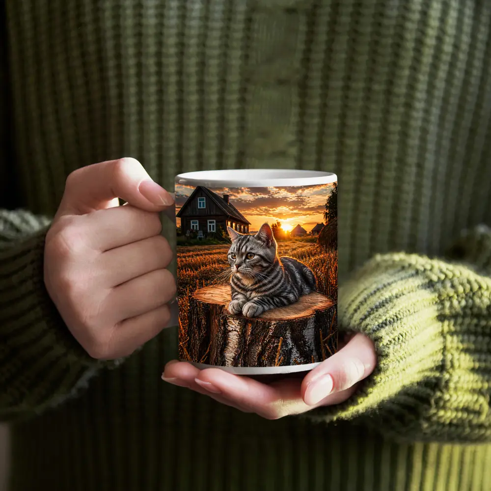 American Shorthair Cat Rural Sunset Field – Mugs