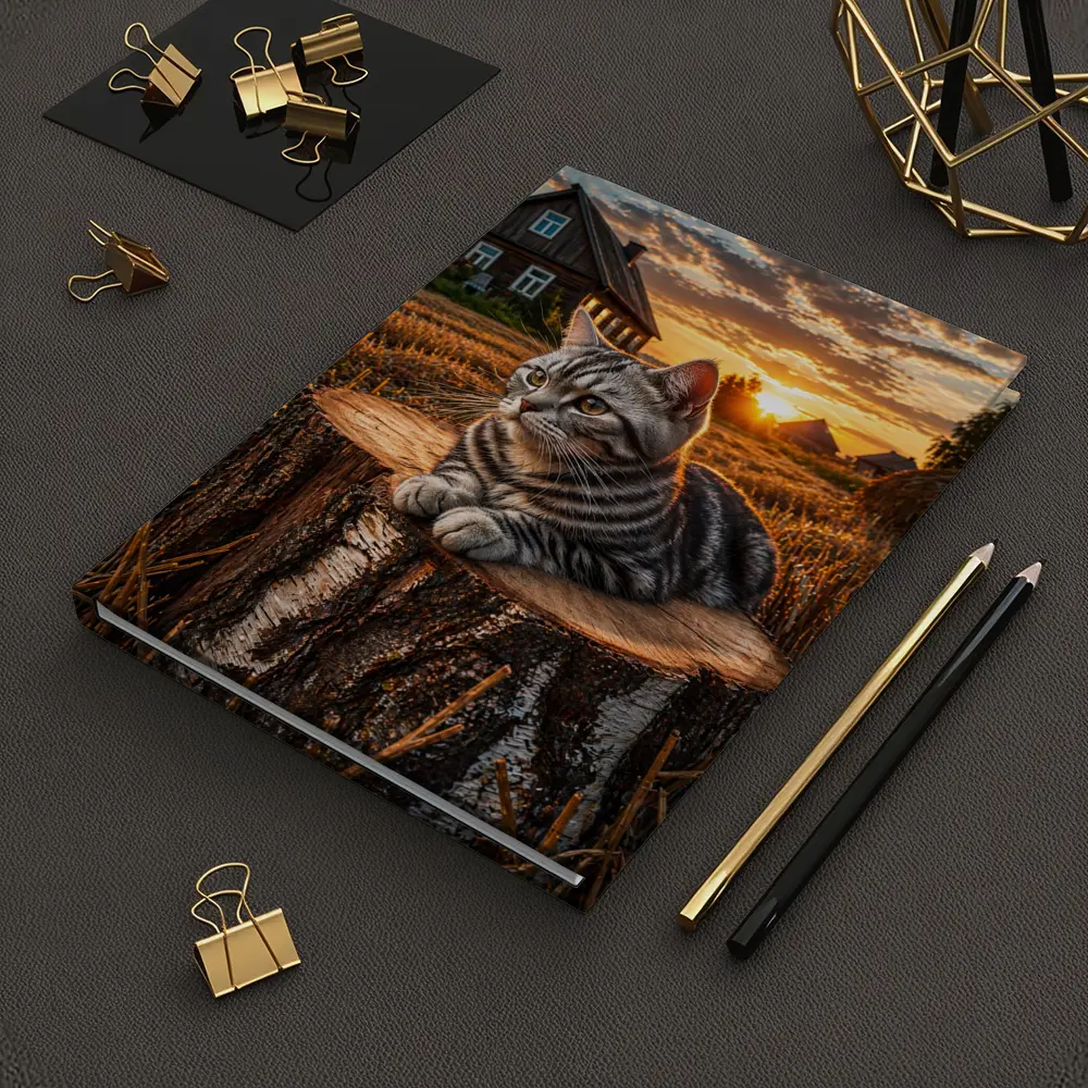 American Shorthair Cat Rural Sunset Field – Notebooks
