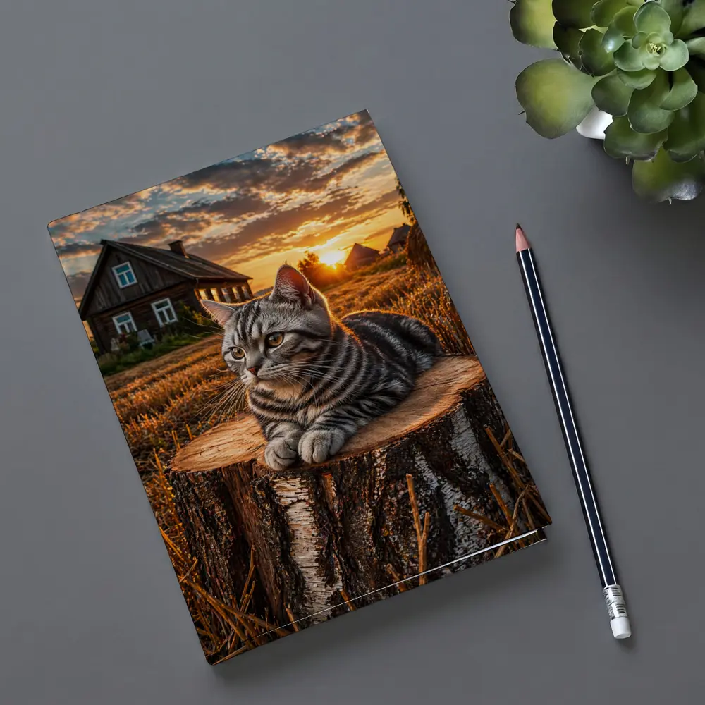 American Shorthair Cat Rural Sunset Field – Notebooks