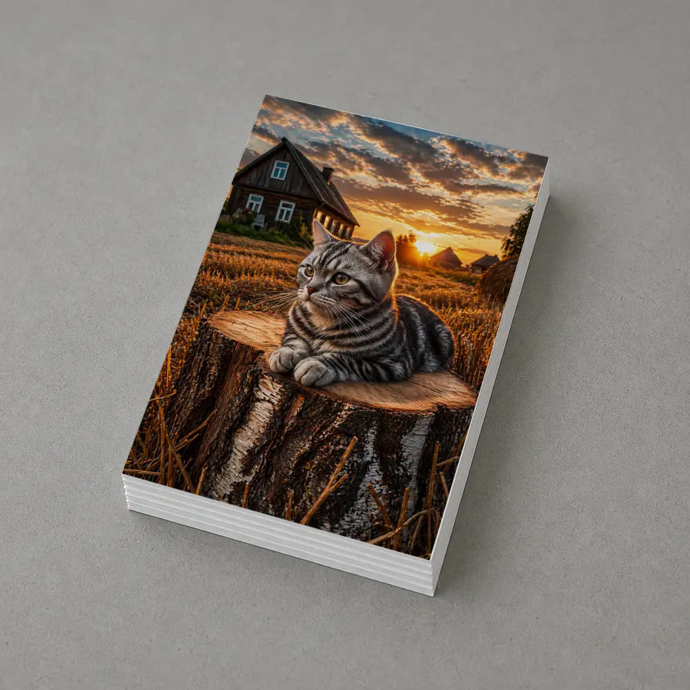 American Shorthair Cat Rural Sunset Field – Postcards