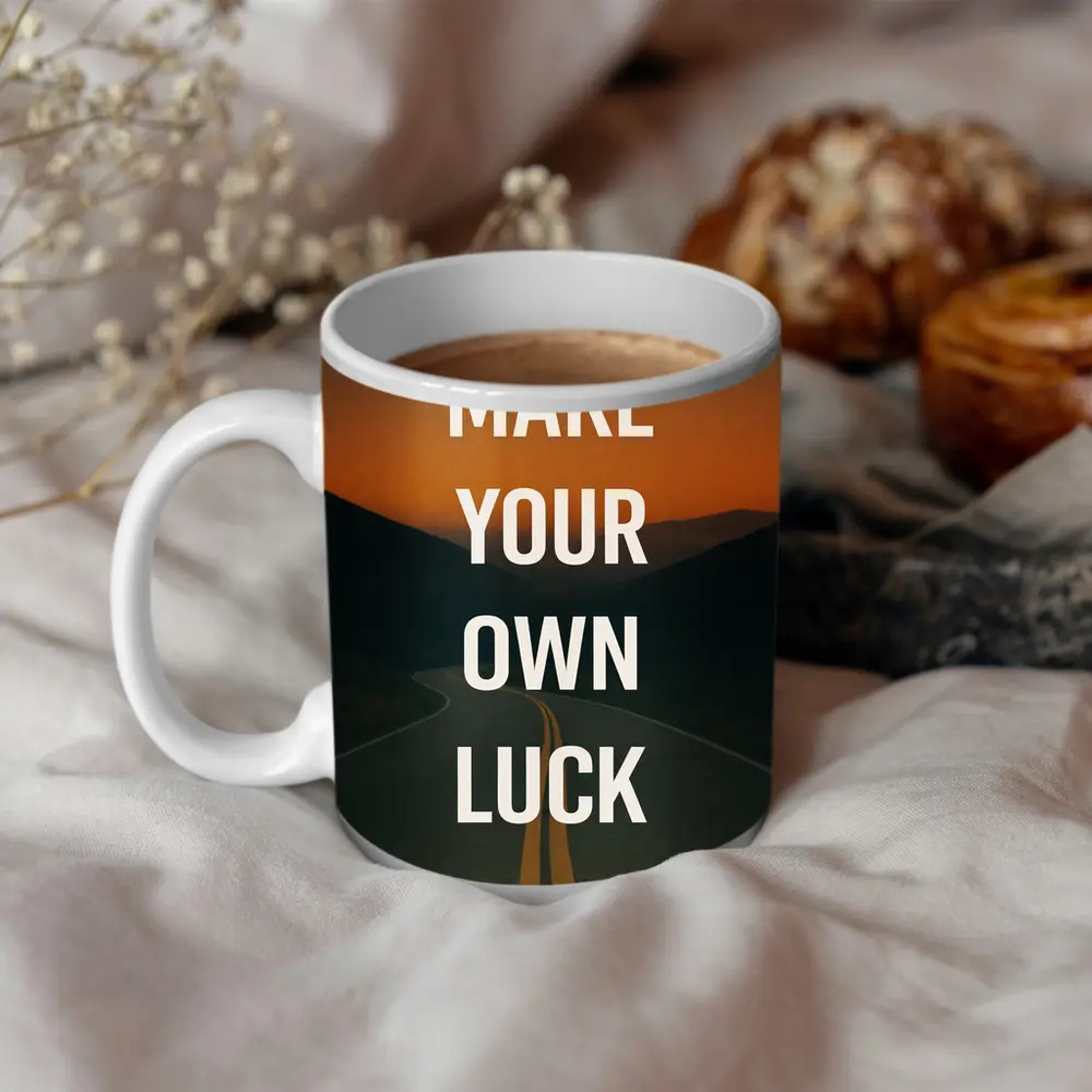 Make Your Own Luck Road Sunset Quote – Mugs