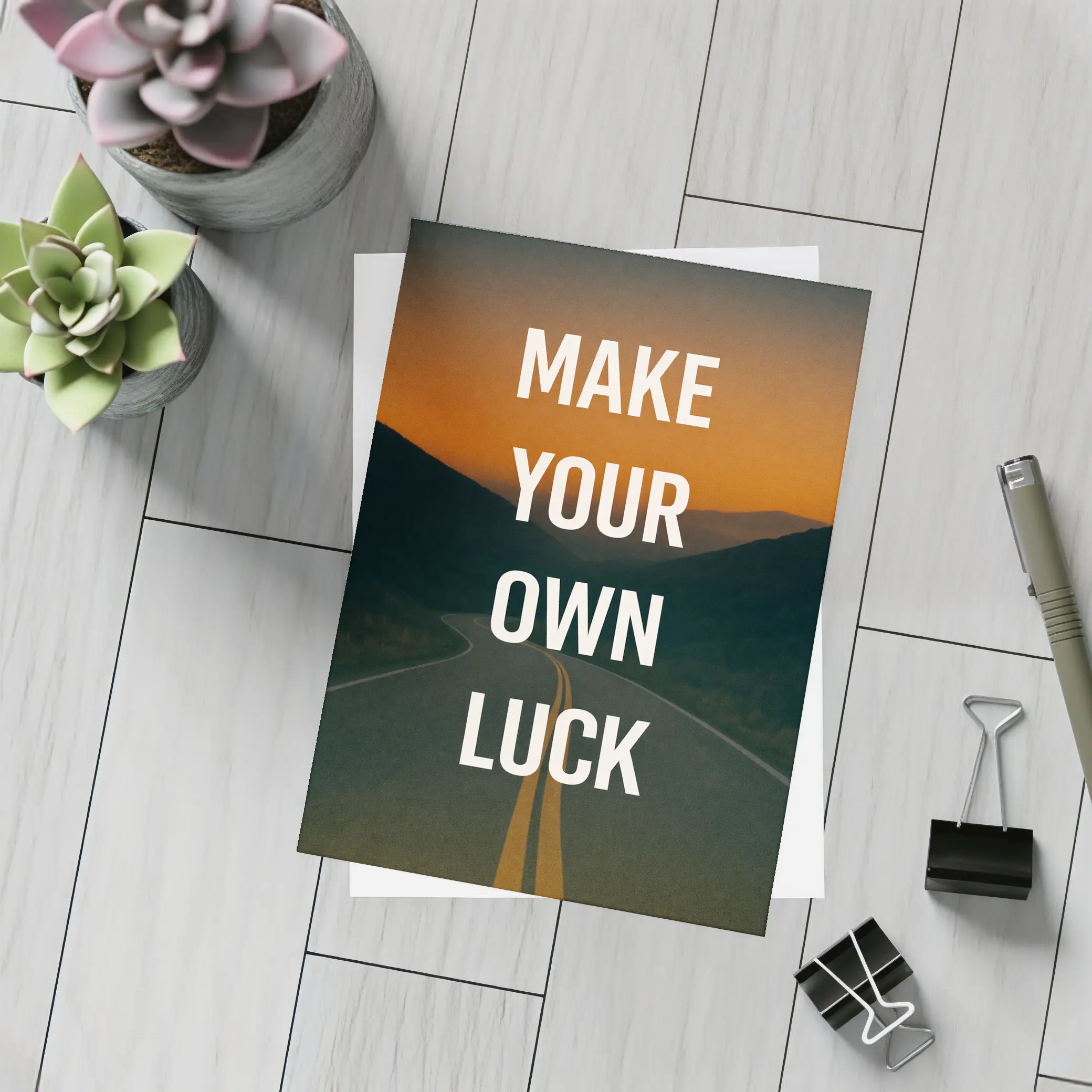 Make Your Own Luck Road Sunset Quote – Postcards