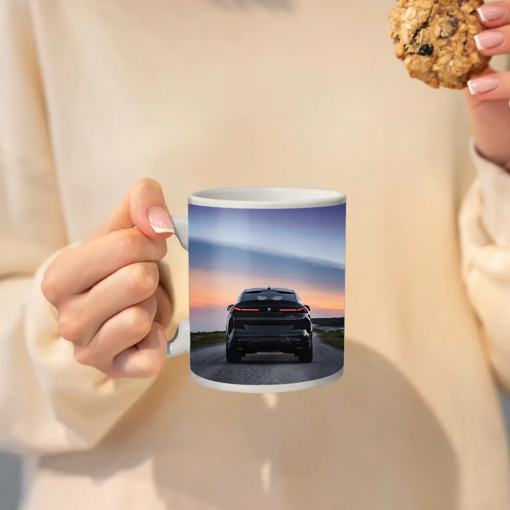 BMW X6M Rear View Sunset Road – Mugs