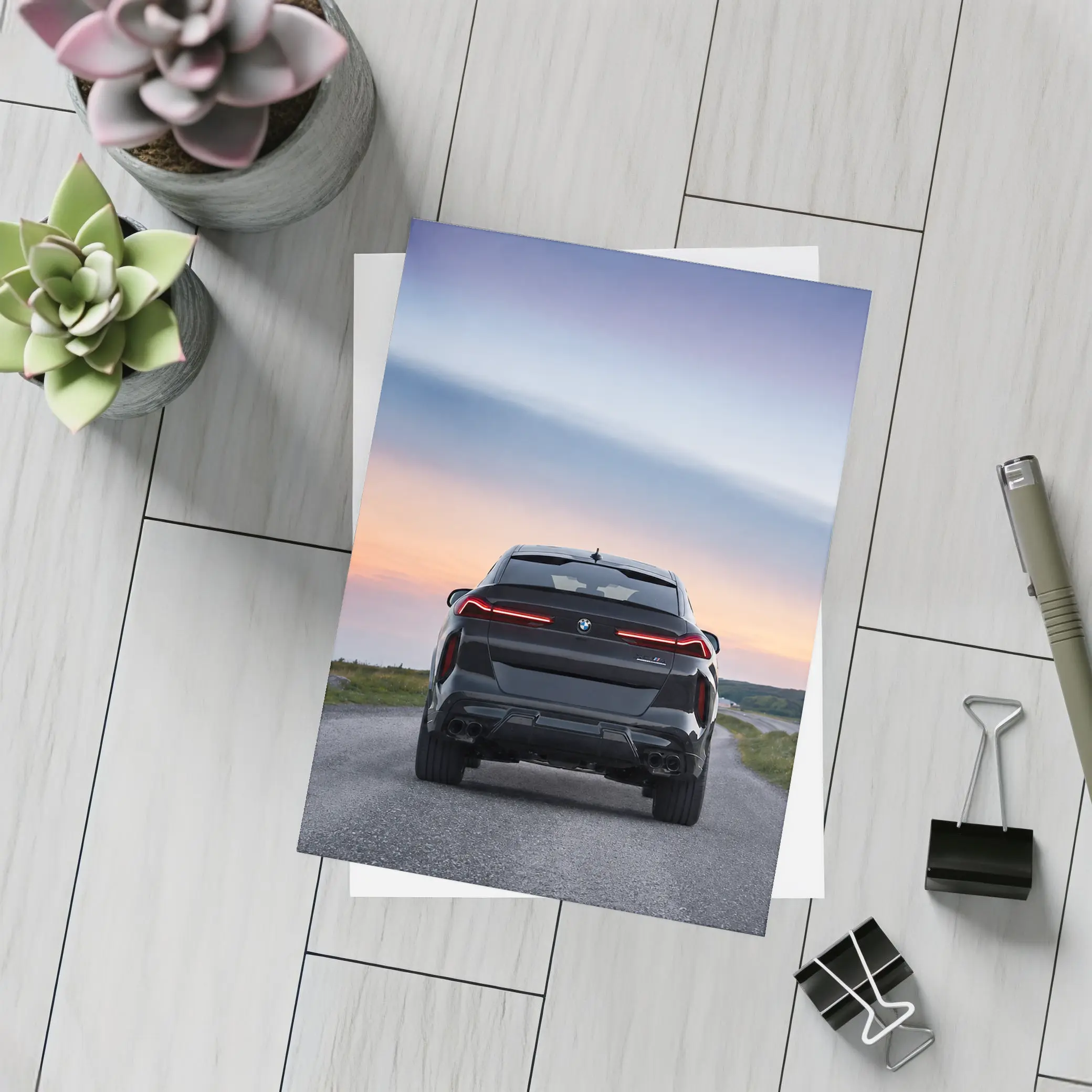 BMW X6M Rear View Sunset Road – Postcards