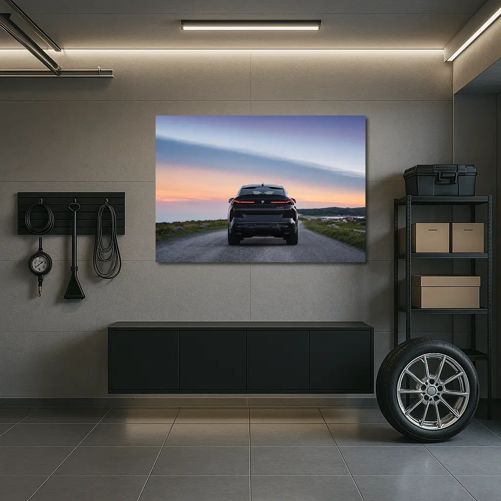 BMW X6M Rear View Sunset Road – Wall Art
