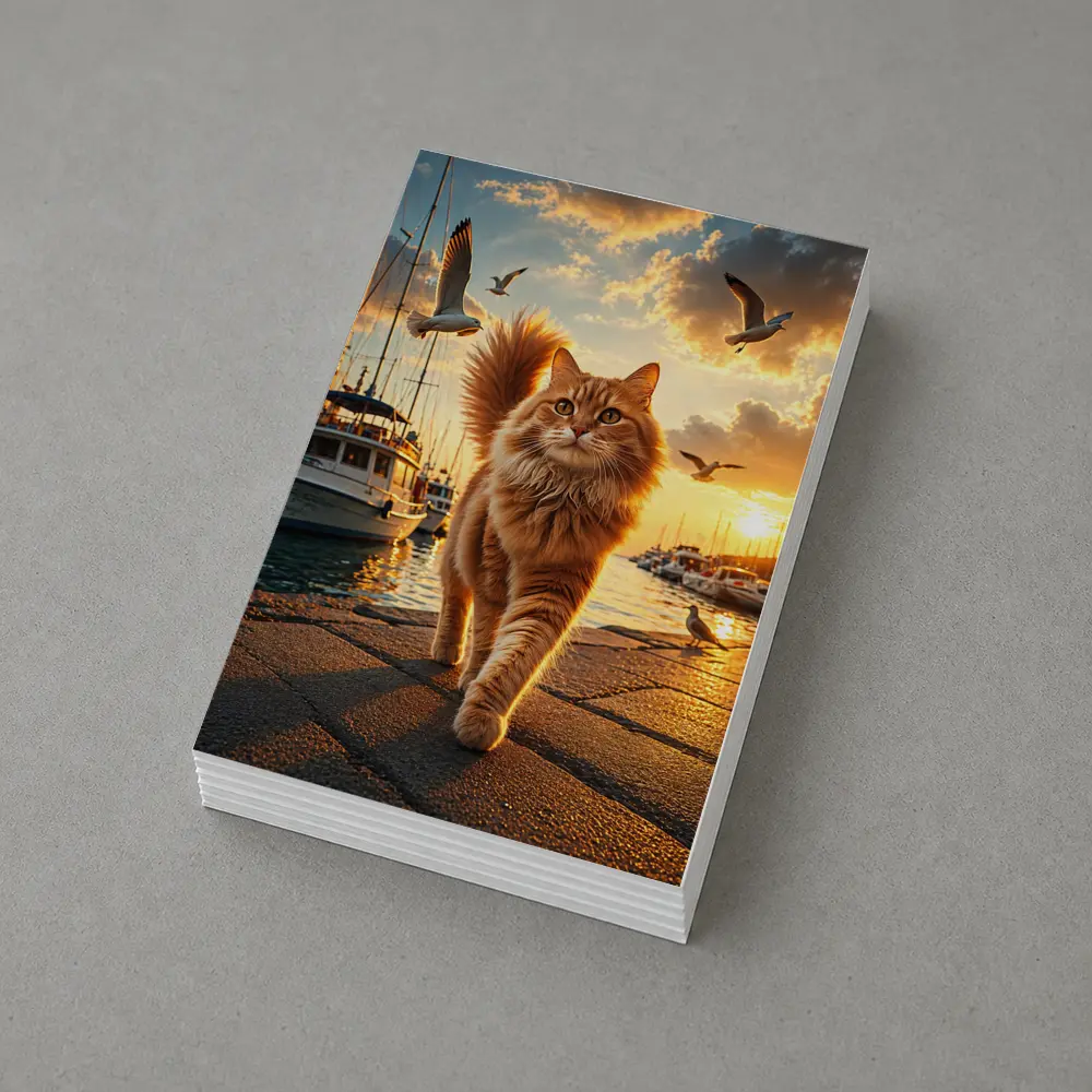 Orange Cat Walking Marina at Golden Sunset – Postcards
