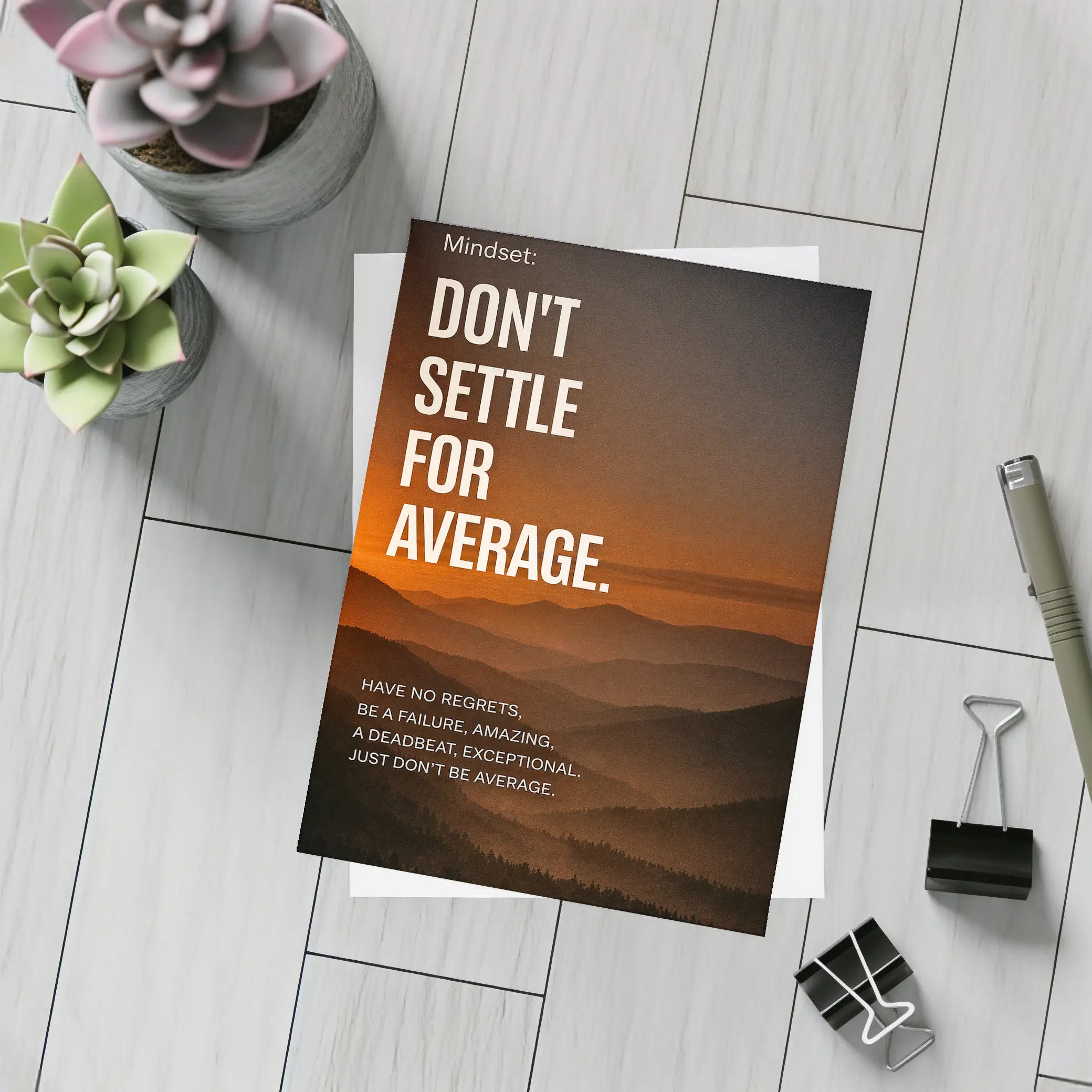 Don't Settle For Average Mindset Sunset Mountains – Postcards