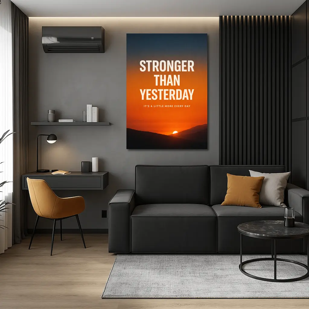 Stronger Than Yesterday Sunset Motivational Quote – Wall Art