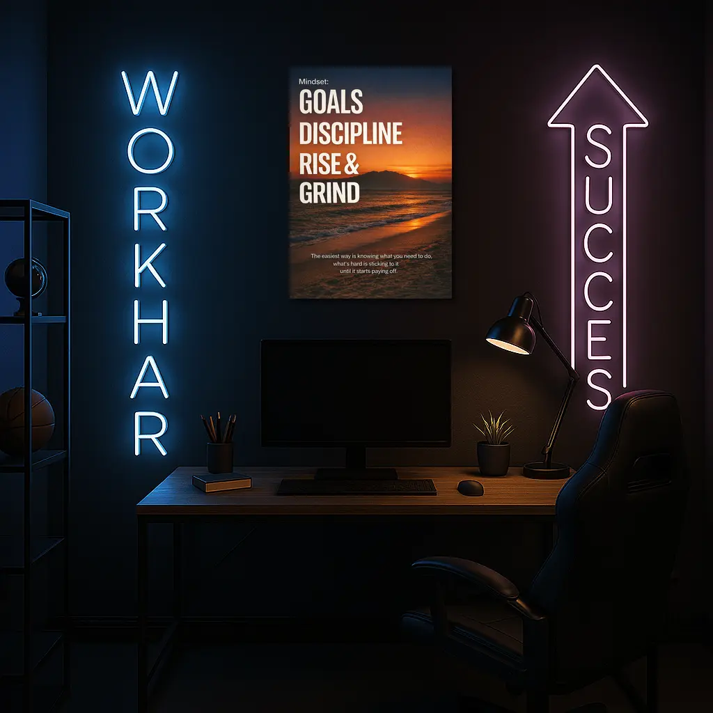 Goals Discipline Rise Grind Sunset Motivational – Wall Art