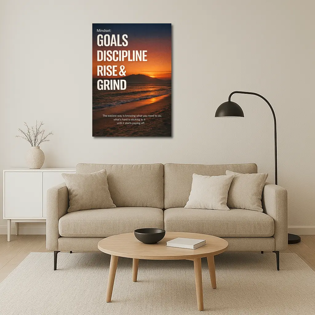 Goals Discipline Rise Grind Sunset Motivational – Wall Art