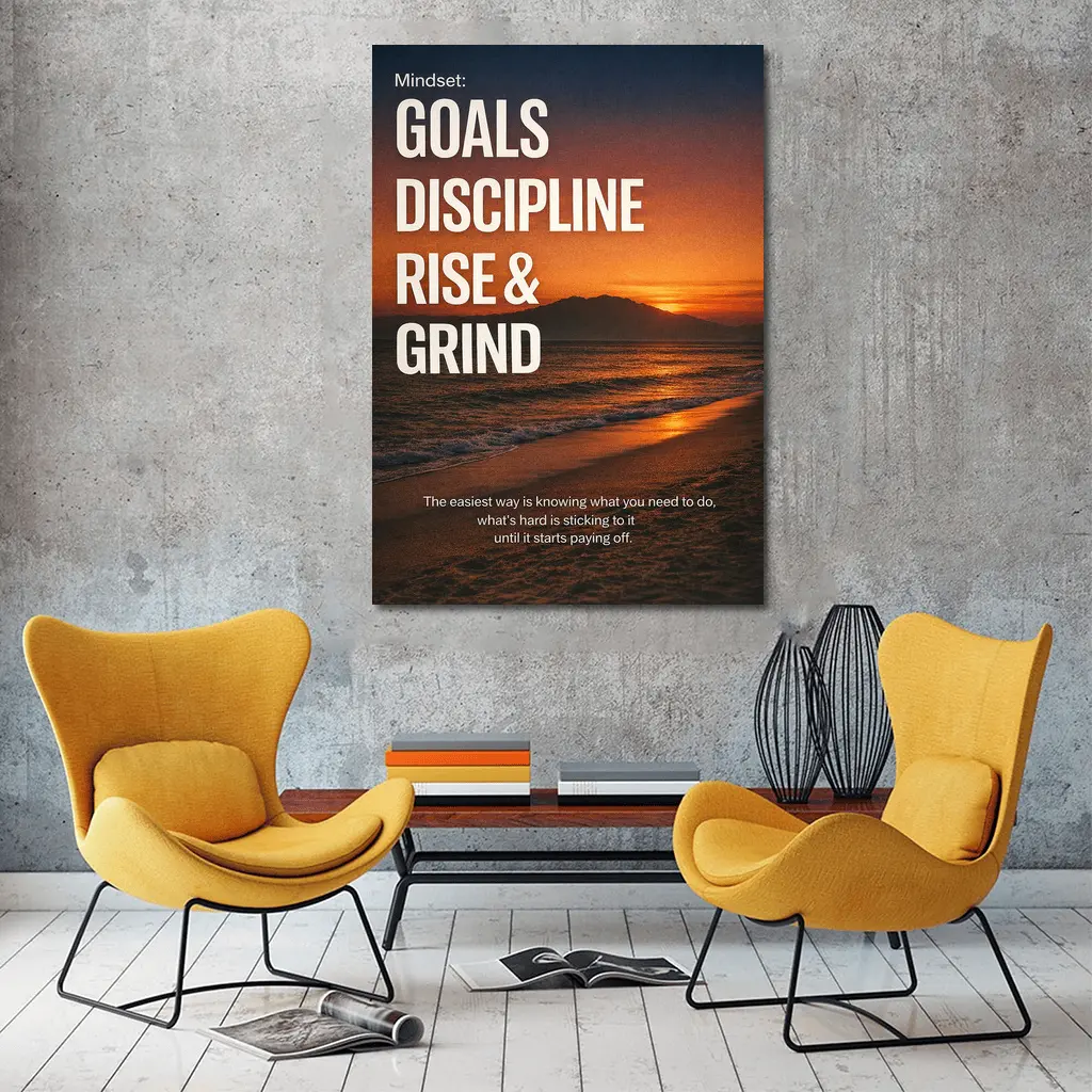 Goals Discipline Rise Grind Sunset Motivational – Wall Art