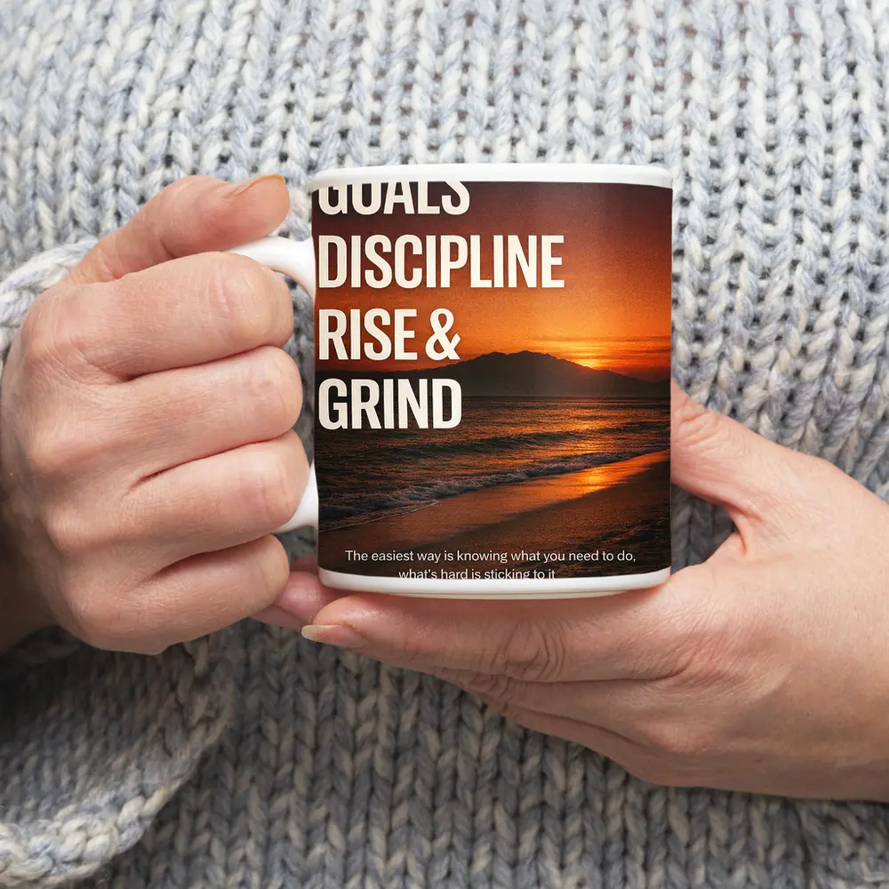 Goals Discipline Rise Grind Sunset Motivational – Mugs