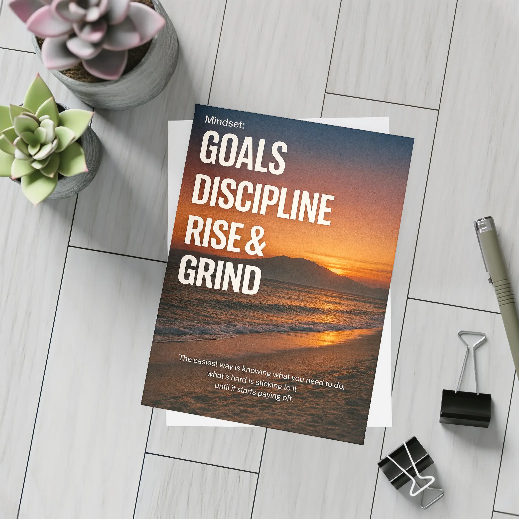 Goals Discipline Rise Grind Sunset Motivational – Postcards