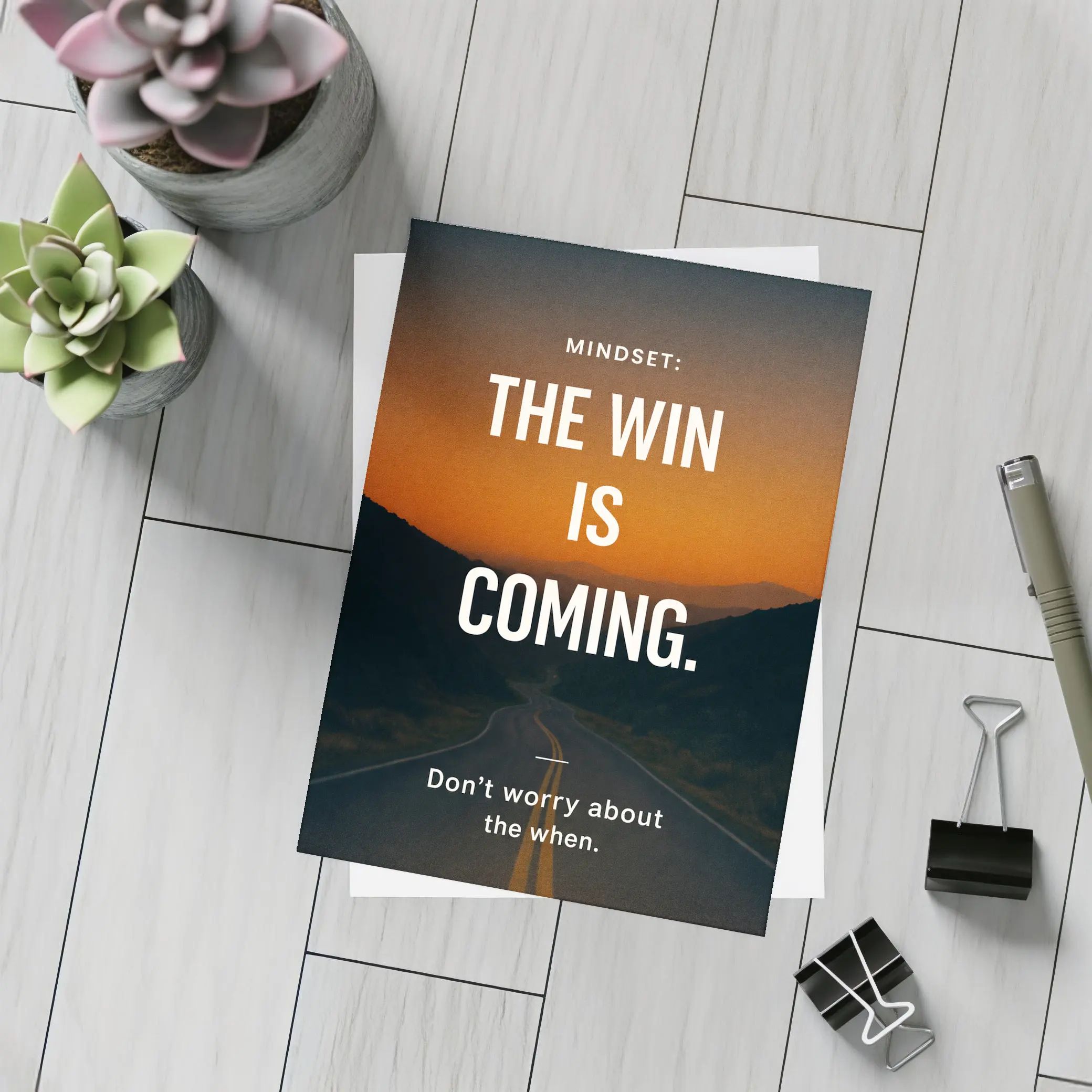 The Win Is Coming Mindset Road Sunset – Postcards