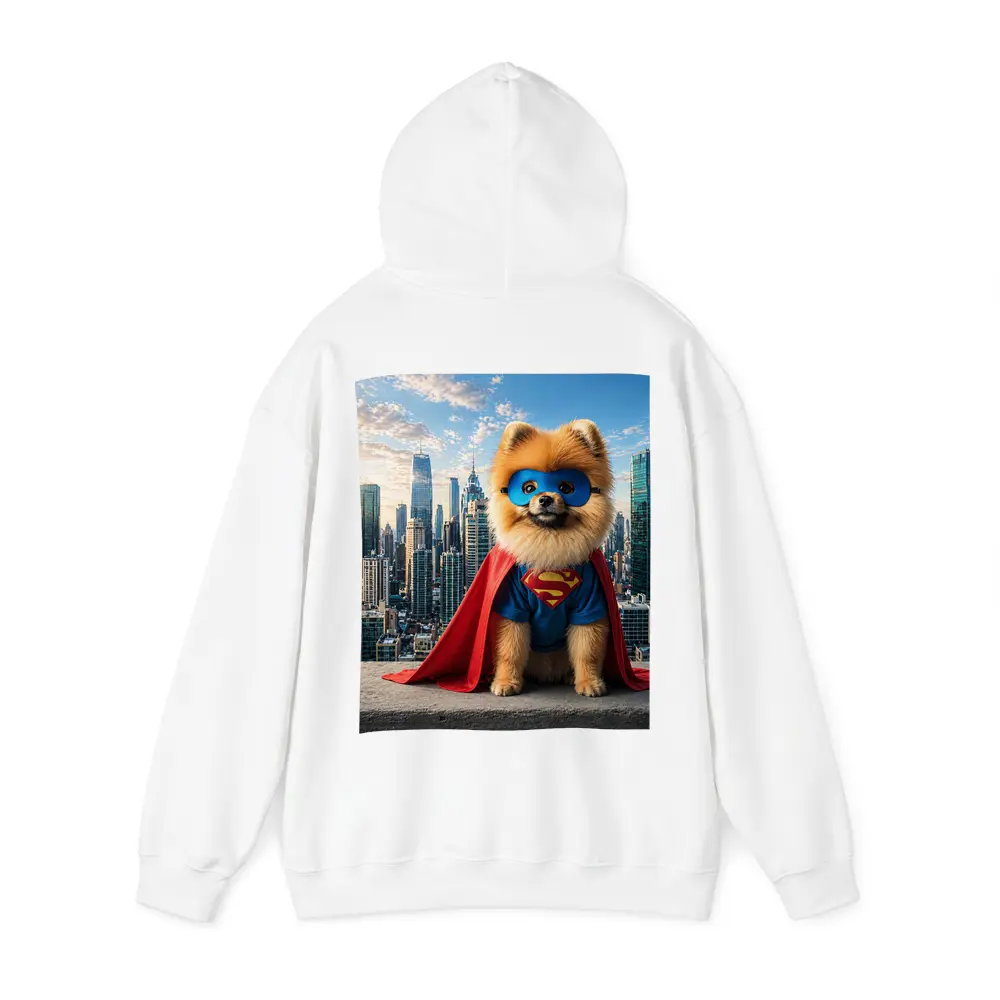 Pomeranian Superman Costume City Skyline – Hoodies
