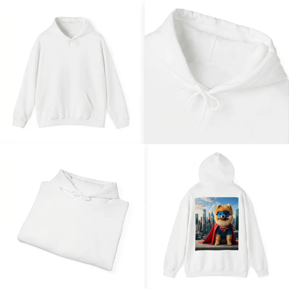 Pomeranian Superman Costume City Skyline – Hoodies