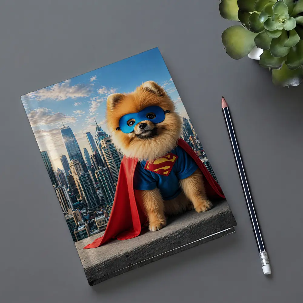 Pomeranian Superman Costume City Skyline – Notebooks