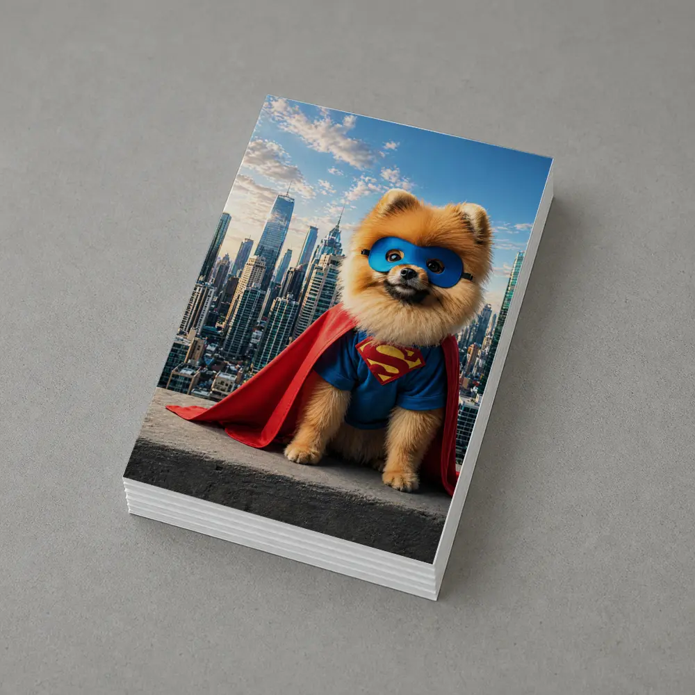 Pomeranian Superman Costume City Skyline – Postcards