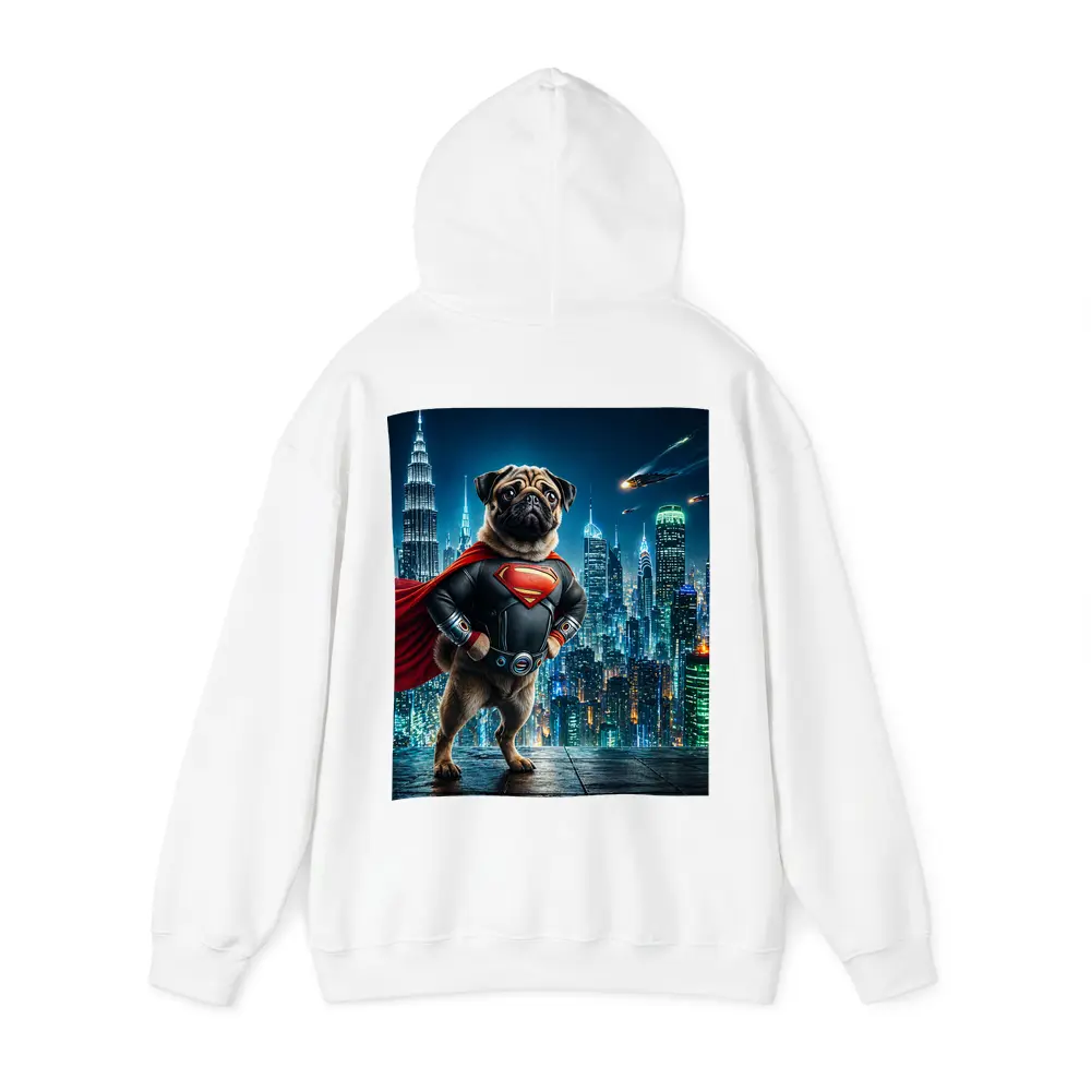 Pug Superman Hero Futuristic City Night – Hoodies